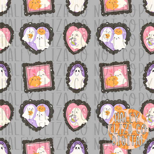 DOODLE FRAME GHOSTS SEAMLESS FILE - GREY