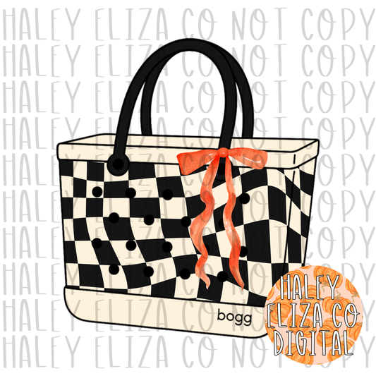 WAVY CHECKERED BAG W BOW CLIPART