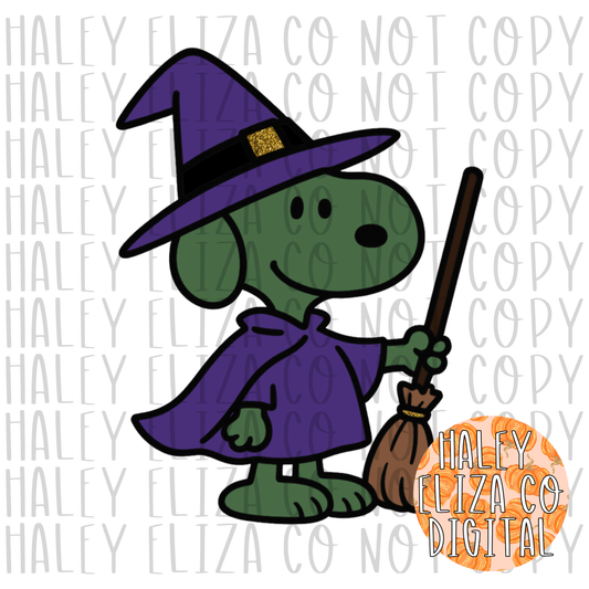 GREEN WITCH DOG GLITTER CLIPART